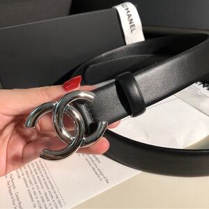 ❤️CHANEL Black Belt with Silver Buckle